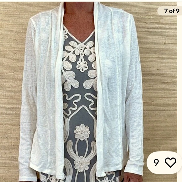 Sundance 100% Linen Open Front Long Sleeve Cardigan Ivory Coastal Lagenlook S/M - Picture 3 of 10